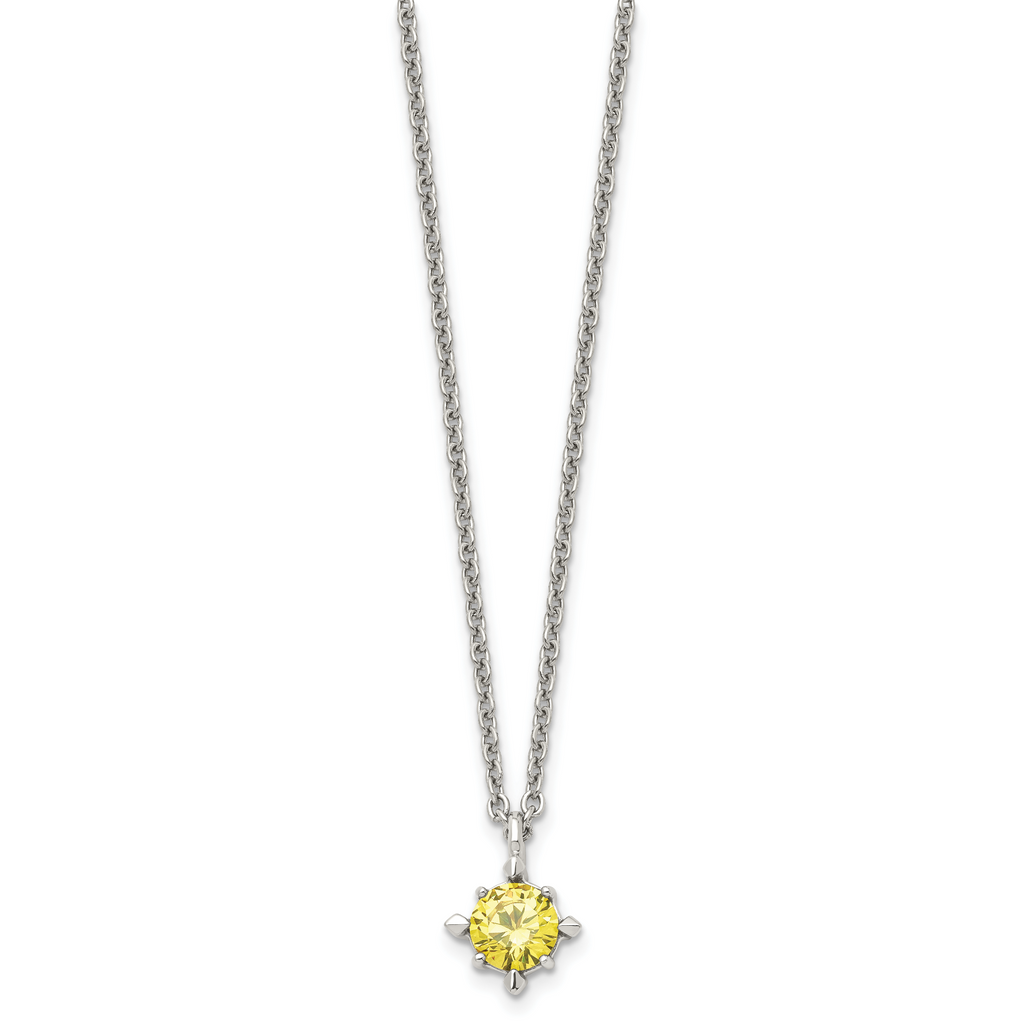 Sophia Jewelers Stainless Steel Yellow CZ Polished Necklace 18 Elegant Women's Accessory