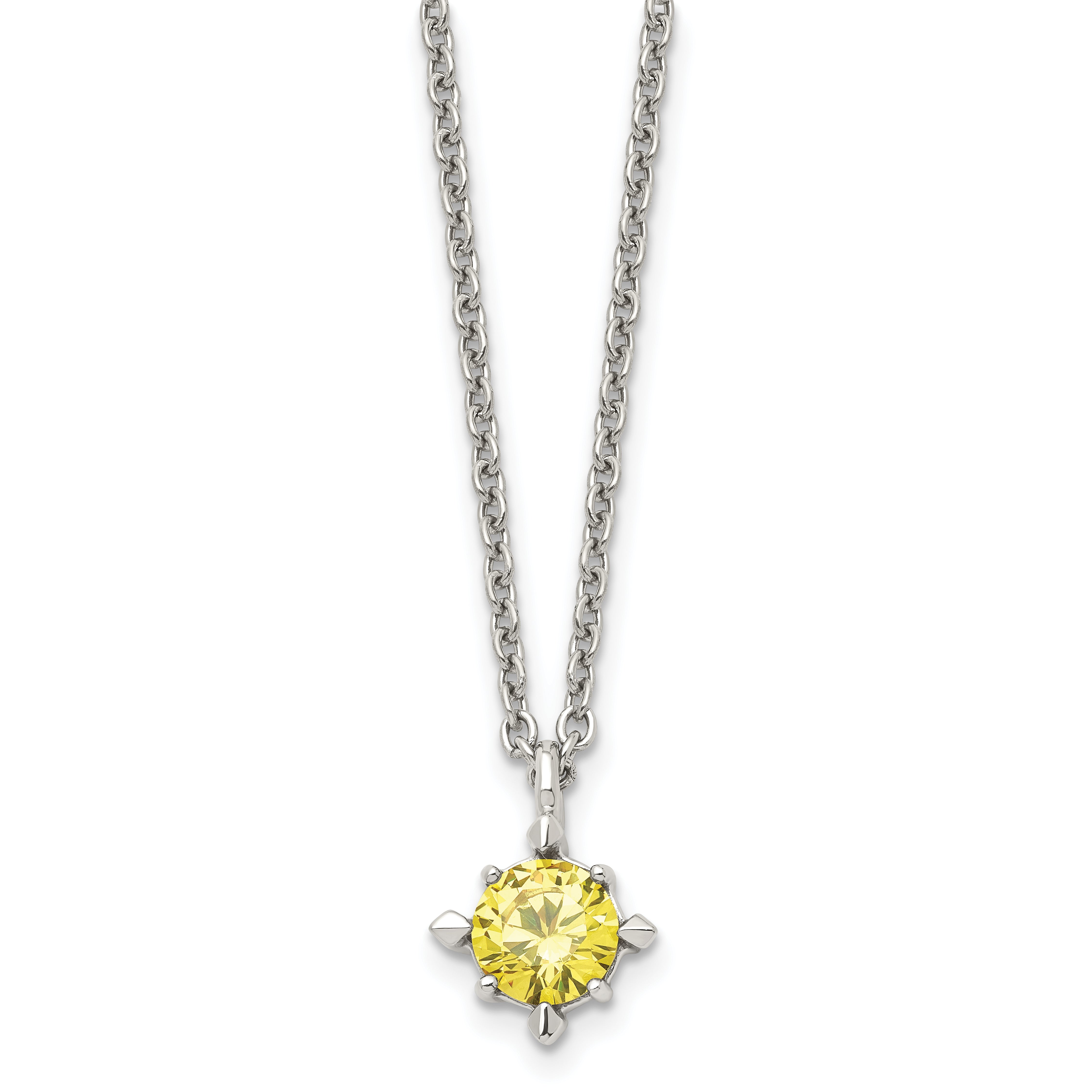 Stainless Steel Polished Yellow CZ 18in Necklace Main image