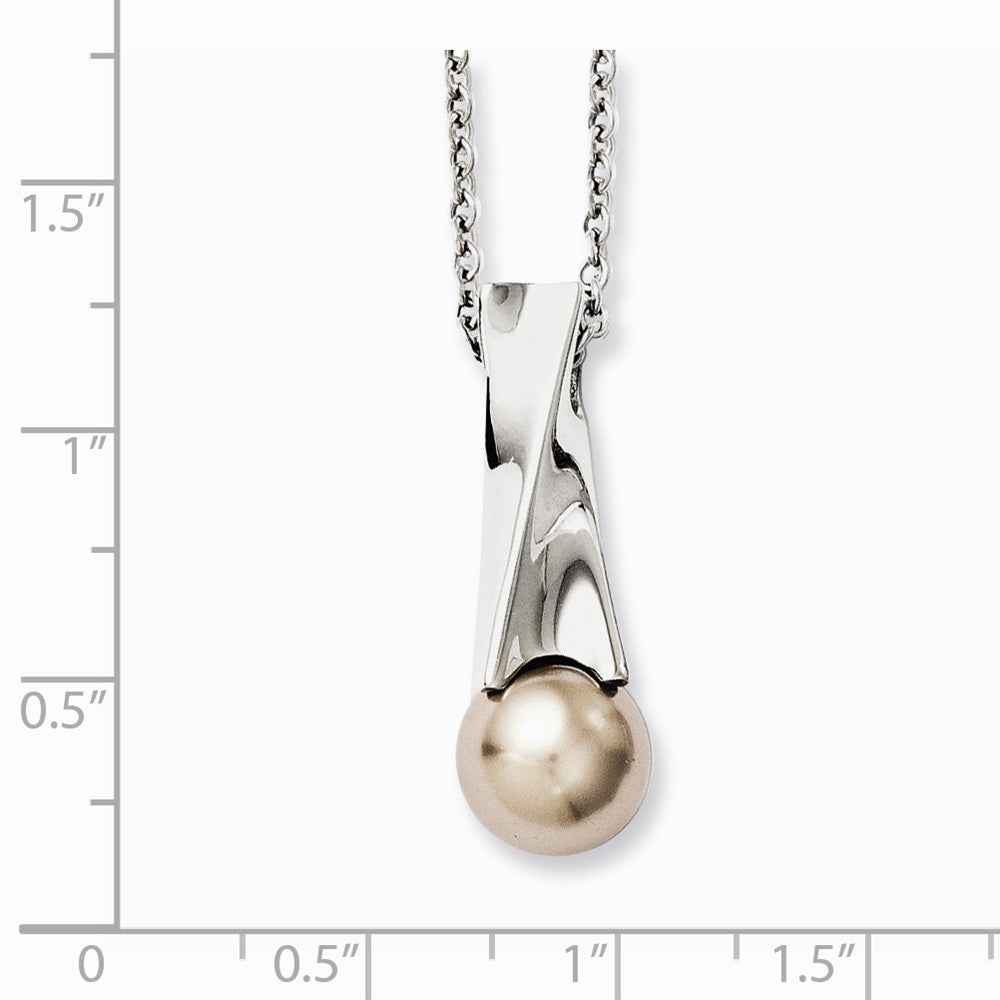 Stainless Steel Champagne Simulated Pearl Pendant Necklace