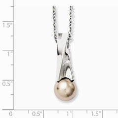 Stainless Steel Champagne Simulated Pearl Pendant Necklace