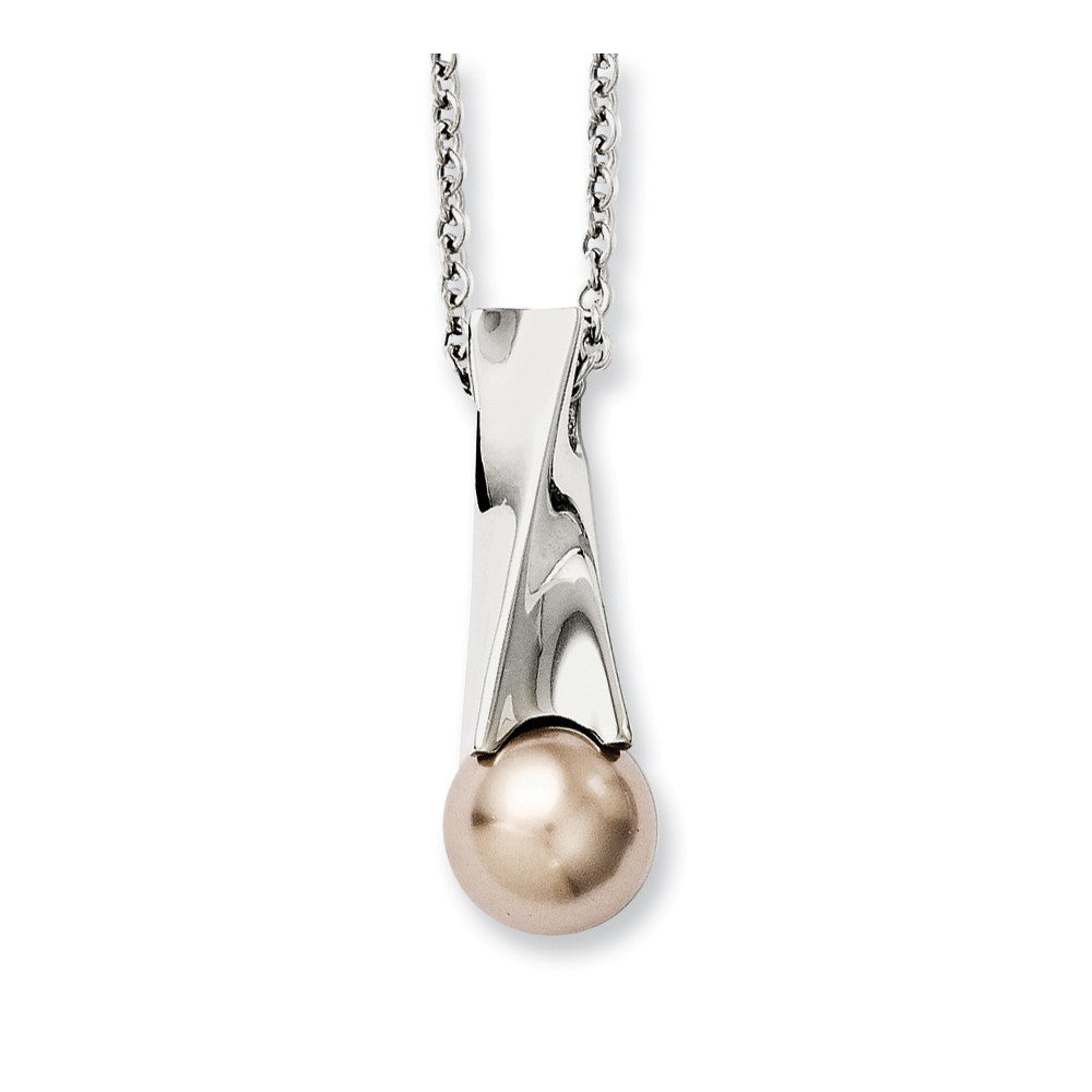 Stainless Steel Pearl Pendant Necklace with Polished Finish Elegant Design