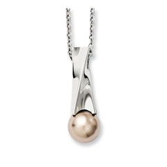 Stainless Steel Pearl Pendant Necklace with Polished Finish Elegant Design