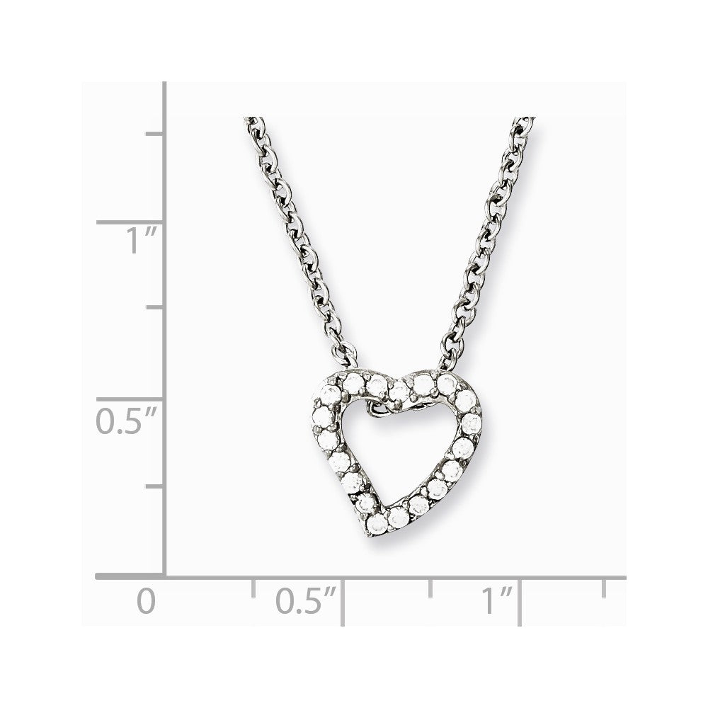 Stainless Steel CZ Heart Pendant 18in Necklace