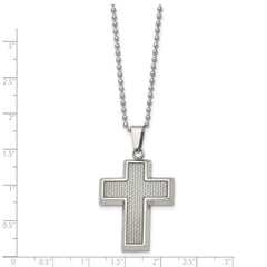 Chisel Stainless Steel Polished with Grey Carbon Fiber Inlay Cross Pendant on a 22 inch Ball Chain Necklace
