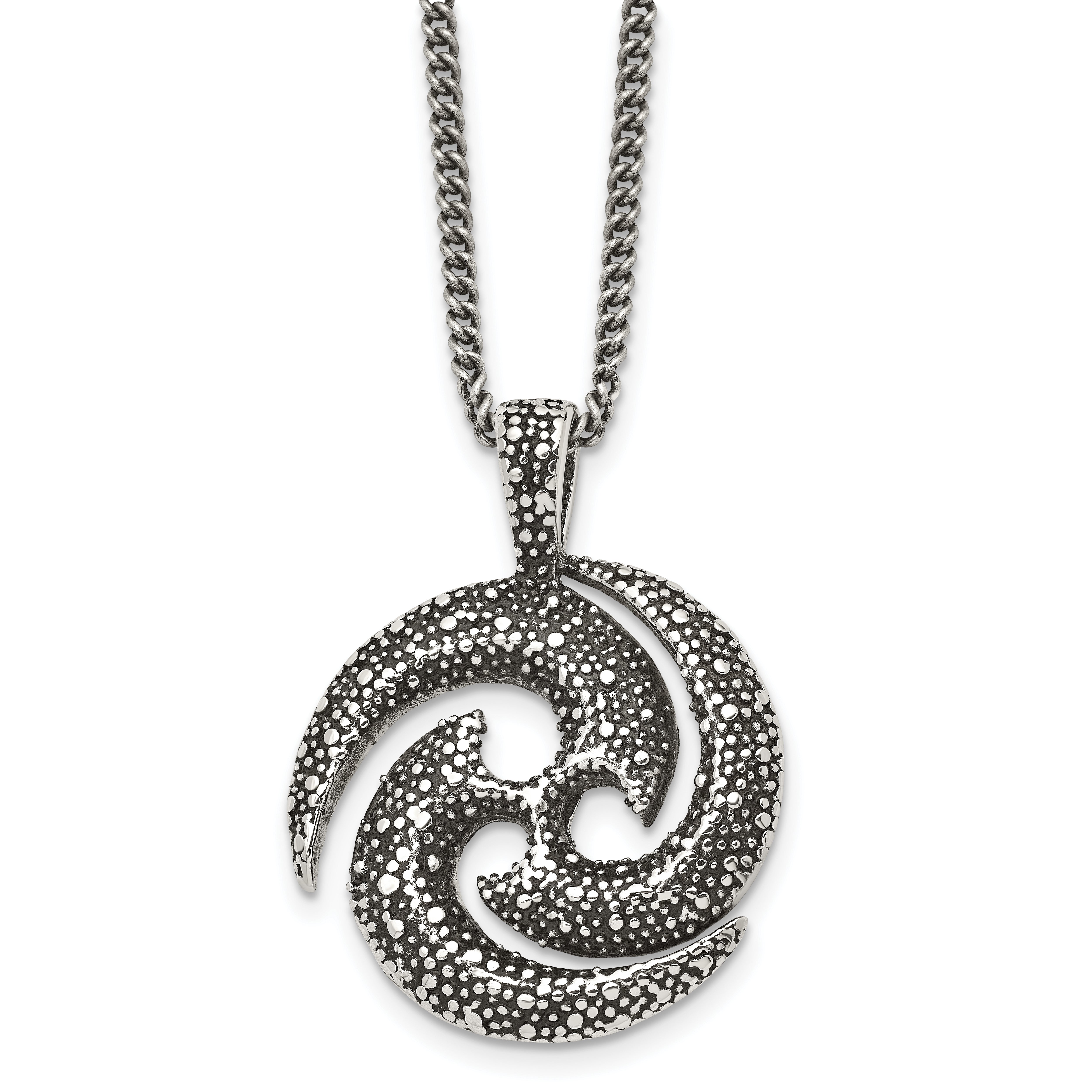 Chisel Stainless Steel Antiqued and Textured Spiral Pendant on a 22 inch Curb Chain Necklace Main image