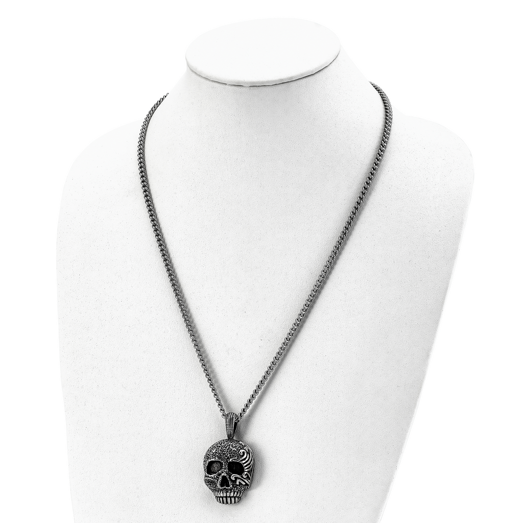 Sophia Jewelers Men's Antiqued Stainless Steel Skull Pendant Necklace Gift Ready