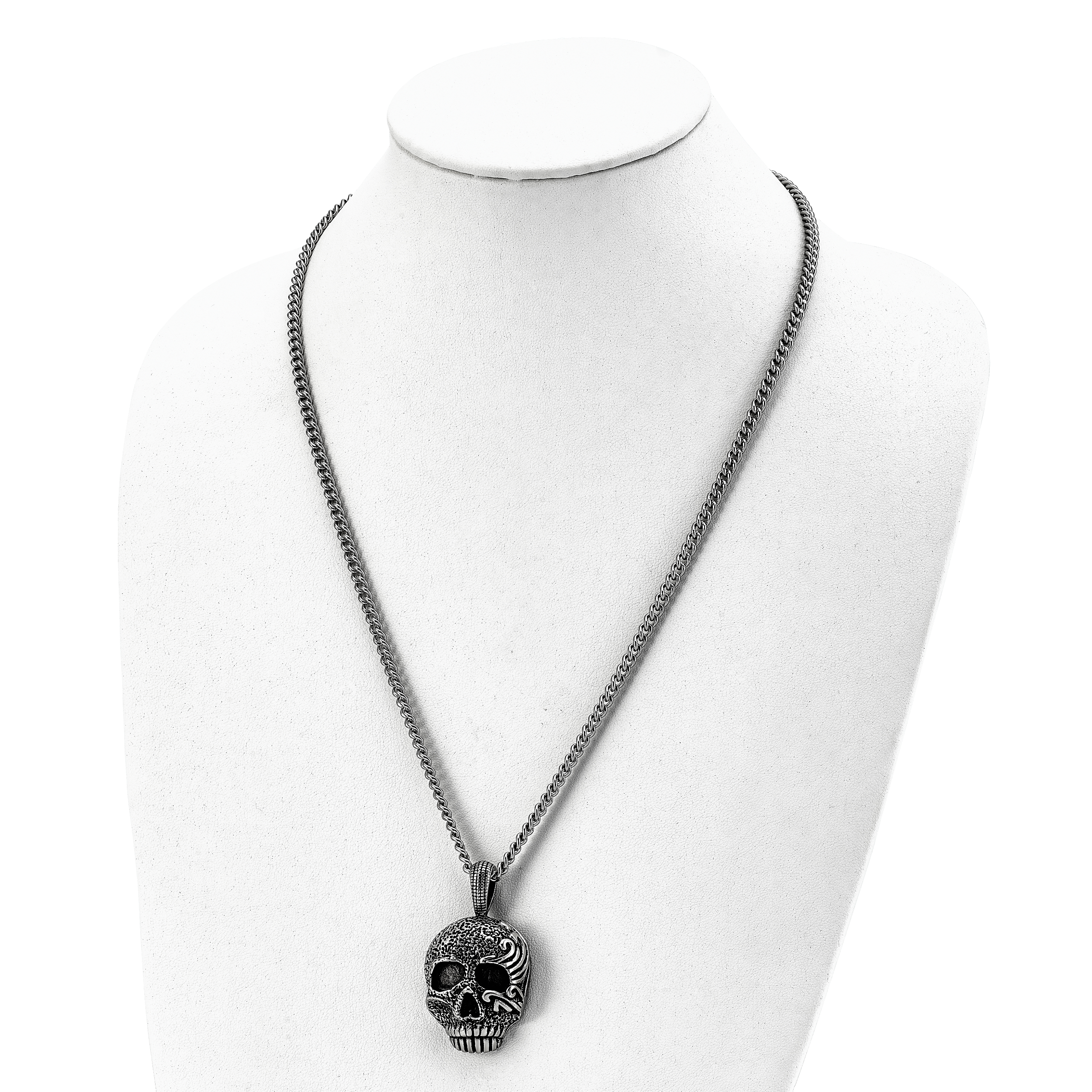 Sophia Jewelers Men's Antiqued Stainless Steel Skull Pendant Necklace Gift Ready