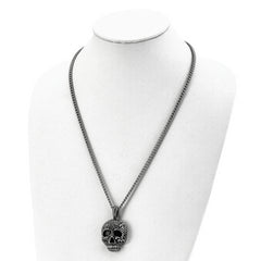 Sophia Jewelers Men's Antiqued Stainless Steel Skull Pendant Necklace Gift Ready