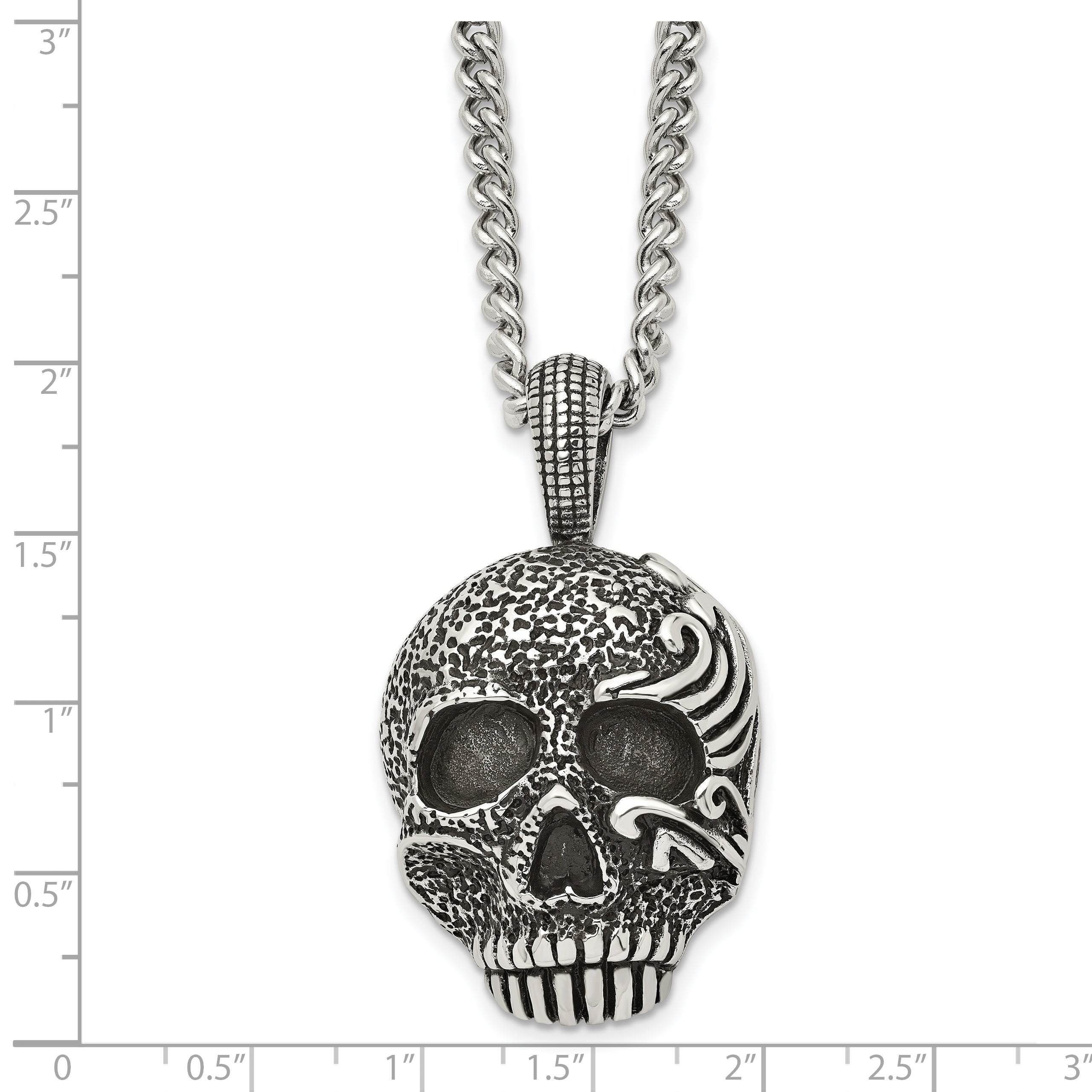 Sophia Jewelers Men's Antiqued Stainless Steel Skull Pendant Necklace Gift Ready