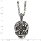 Sophia Jewelers Men's Antiqued Stainless Steel Skull Pendant Necklace Gift Ready
