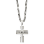 Men's Stainless Steel Cross Necklace with Brushed & Polished Finish 24 Curb Chain