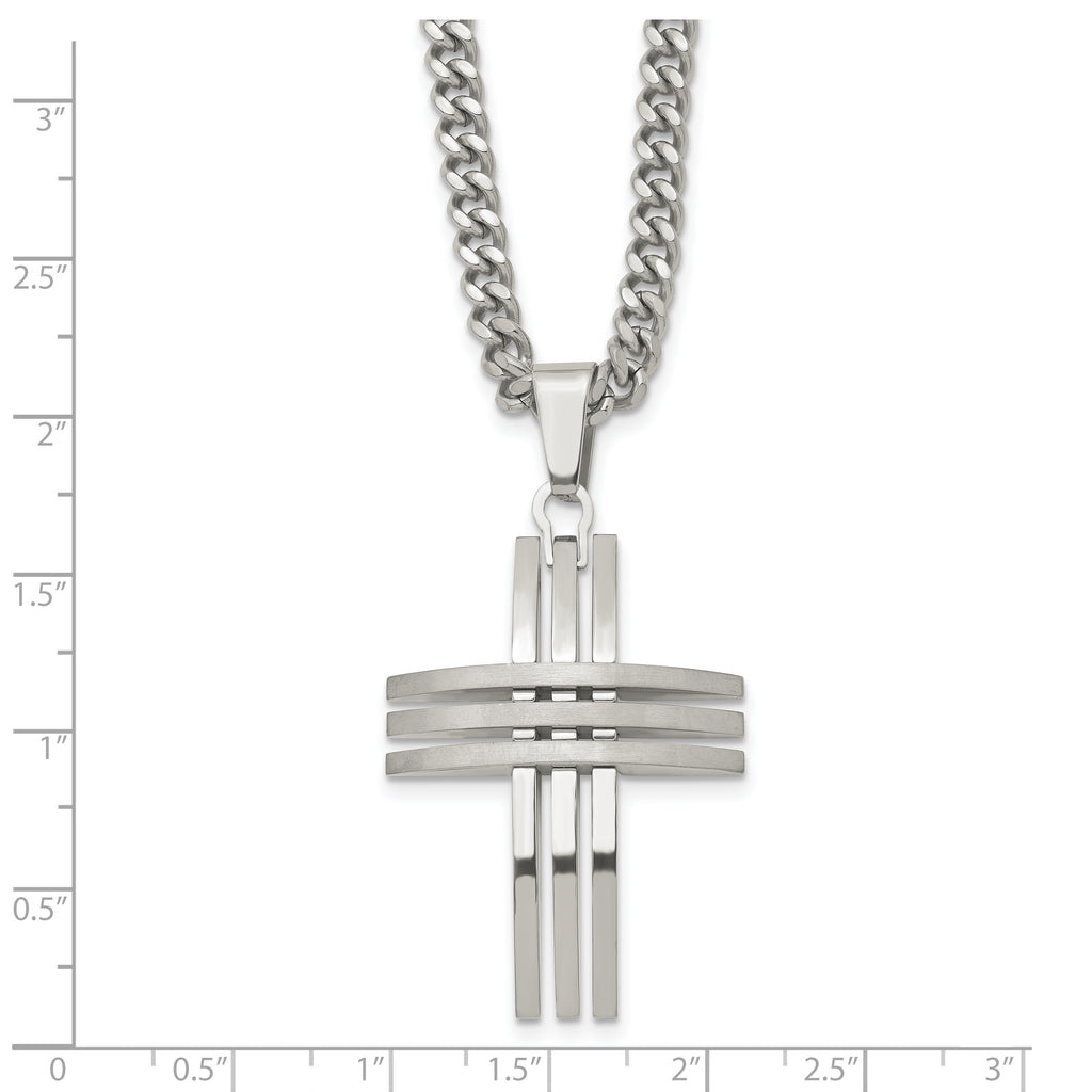 Men's Stainless Steel Cross Necklace with Brushed & Polished Finish 24 Curb Chain