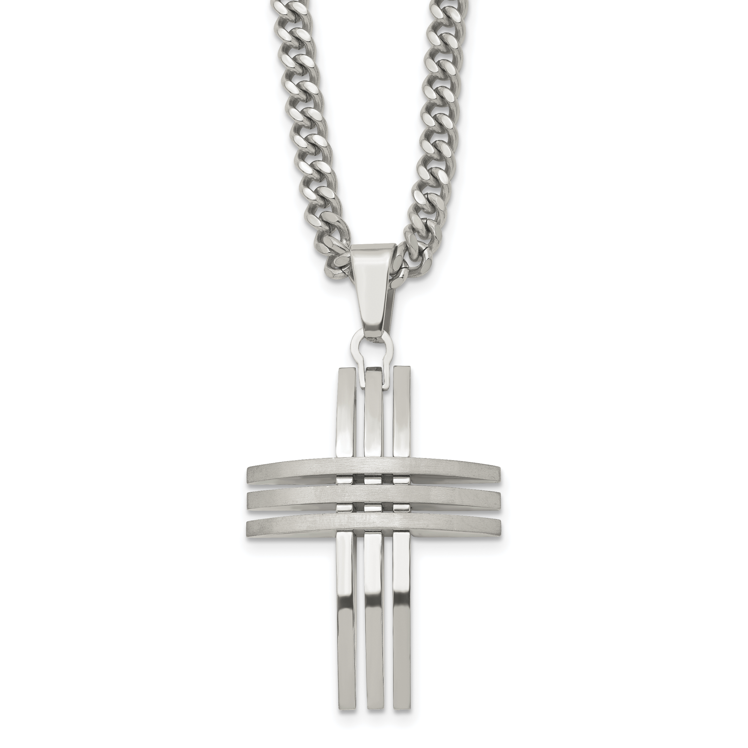 Chisel Stainless Steel Brushed and Polished Cross Pendant on a 24 inch Curb Chain Necklace Main image