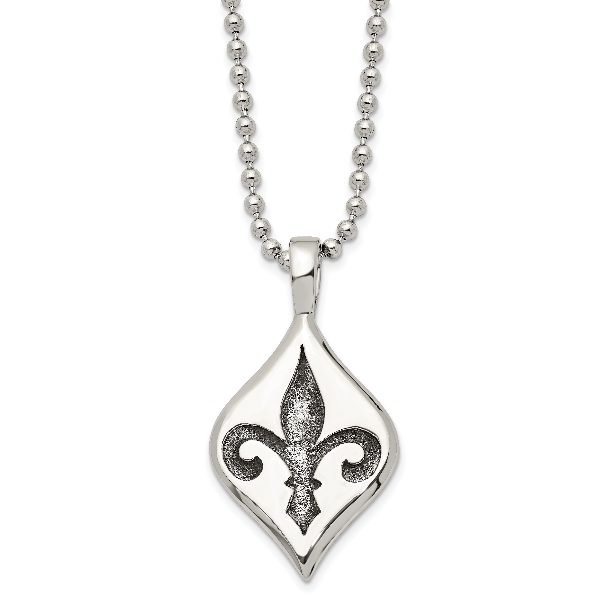 Stainless Steel Antiqued and Polished Fleur de lis 22in Necklace Main image