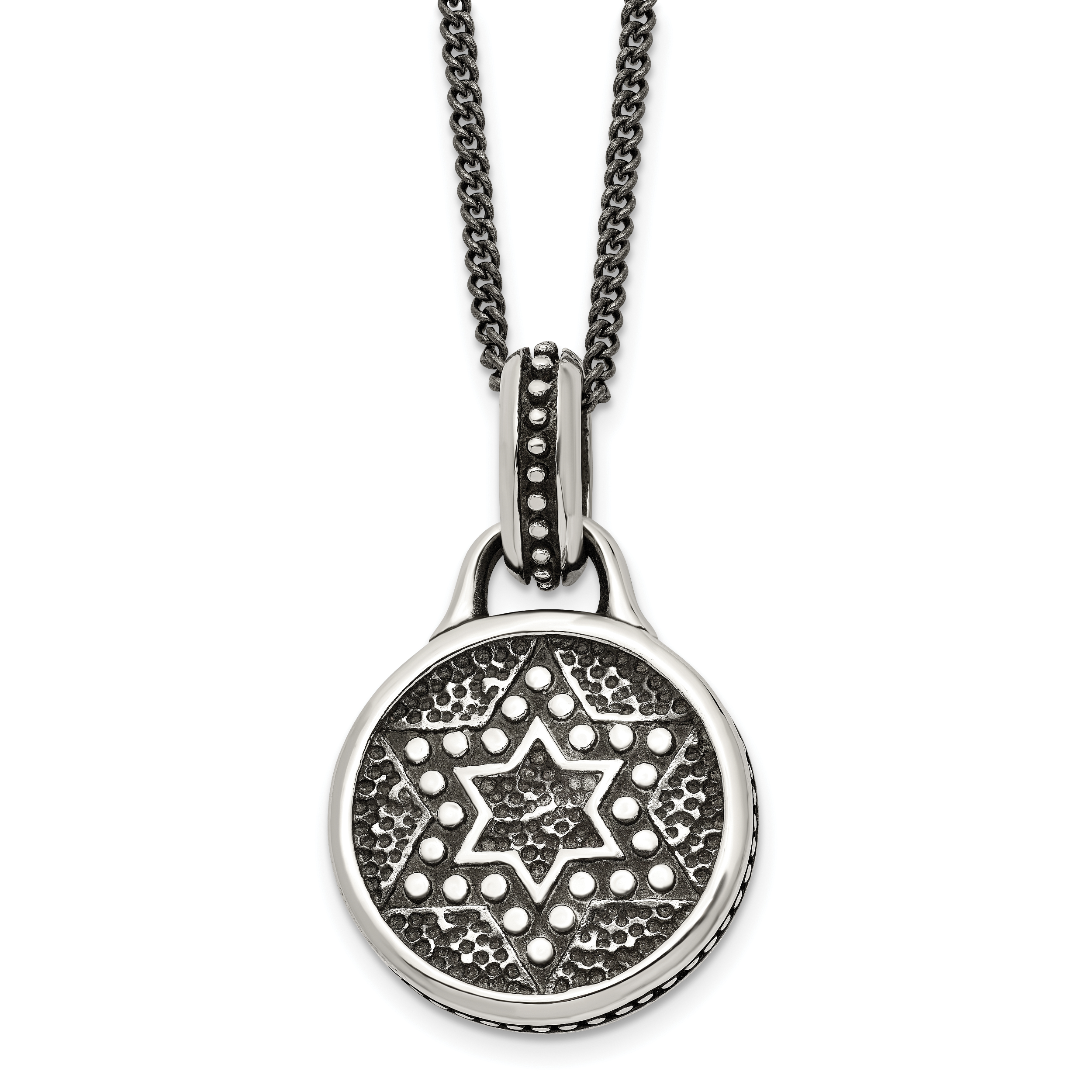 Stainless Steel Antiqued and Polished Star of David 22in Necklace Main image