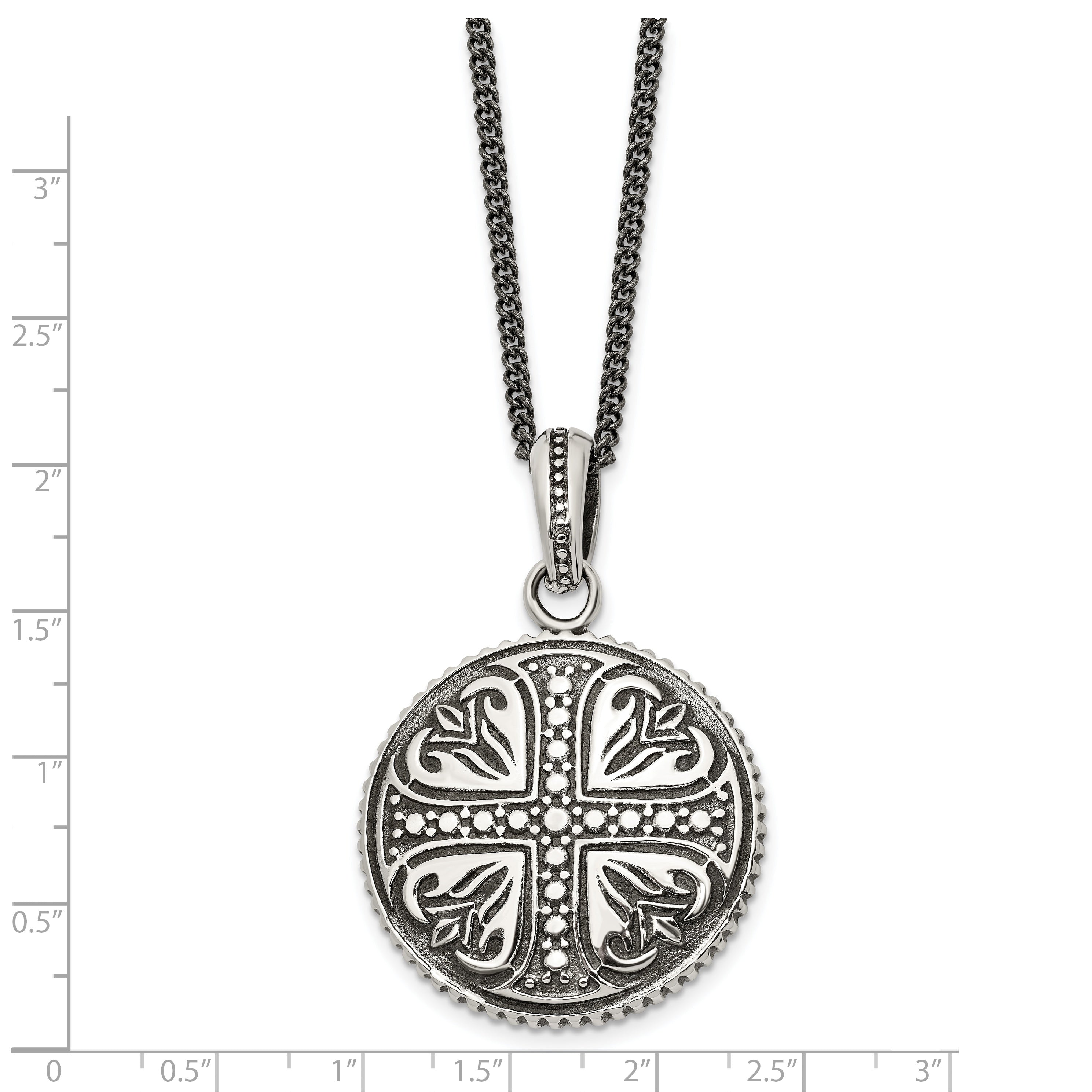 Sophia Jewelers Men's Stainless Steel Cross Necklace Polished & Antiqued, 22in