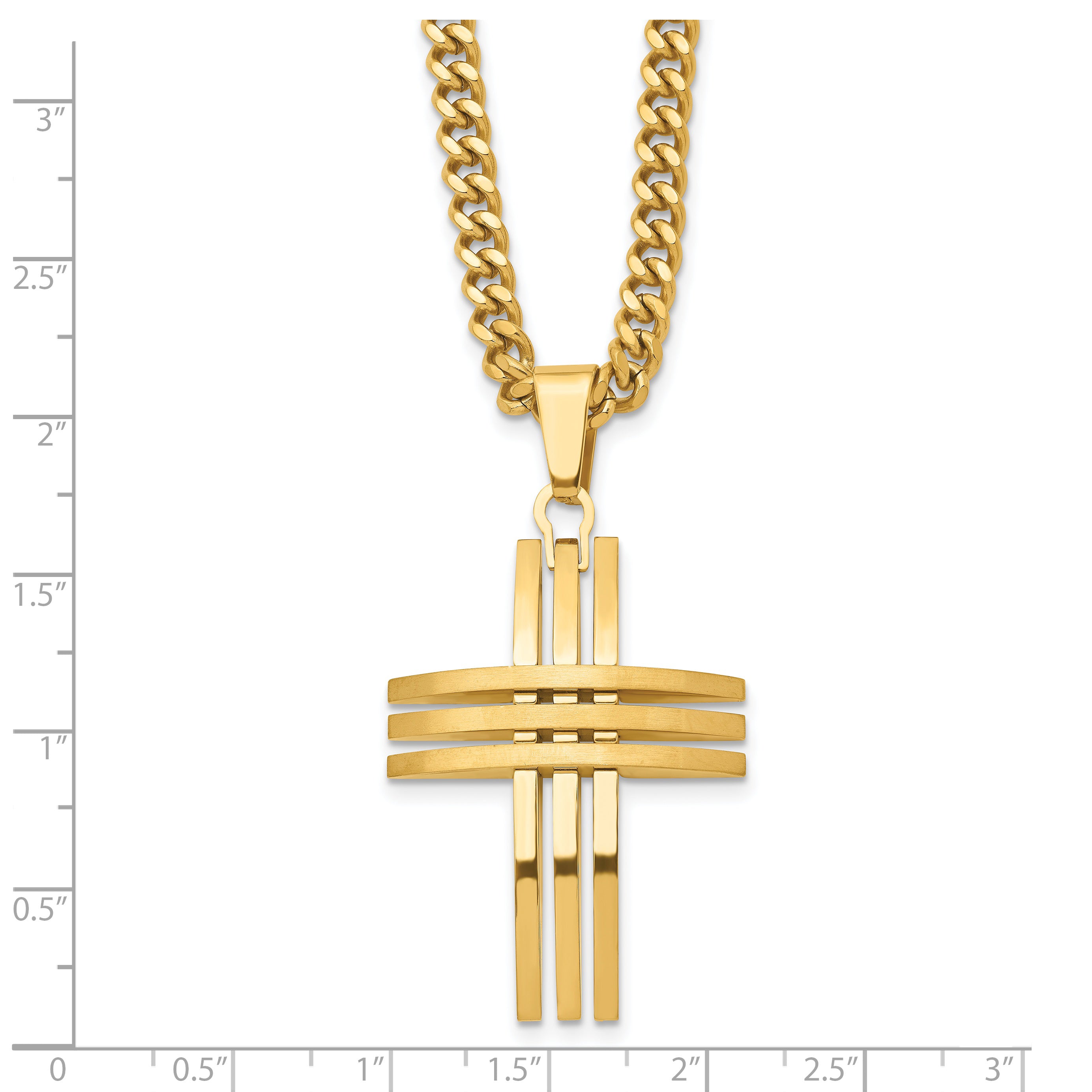 Stainless Steel Gold-Tone Men's Cross Pendant Necklace with Polished Finish - 24