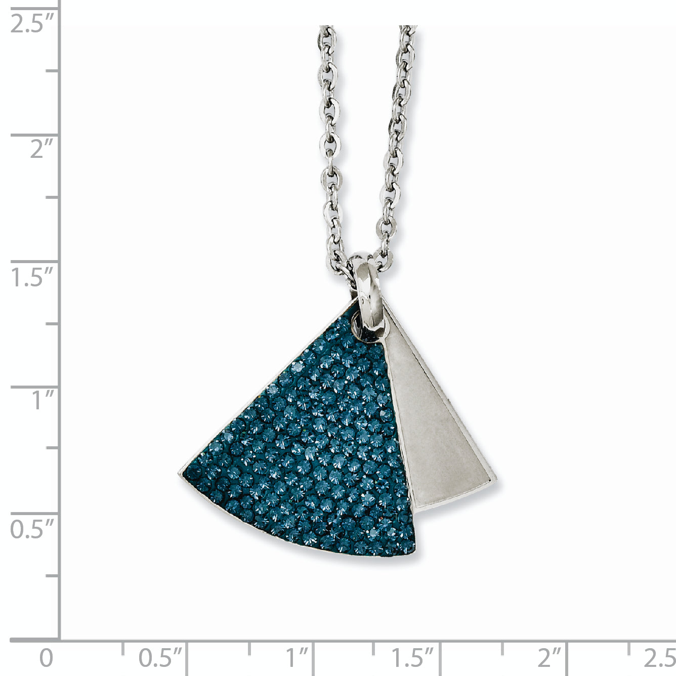 Stainless Steel 20 inch Blue Crystal & Brushed Triangle Necklace