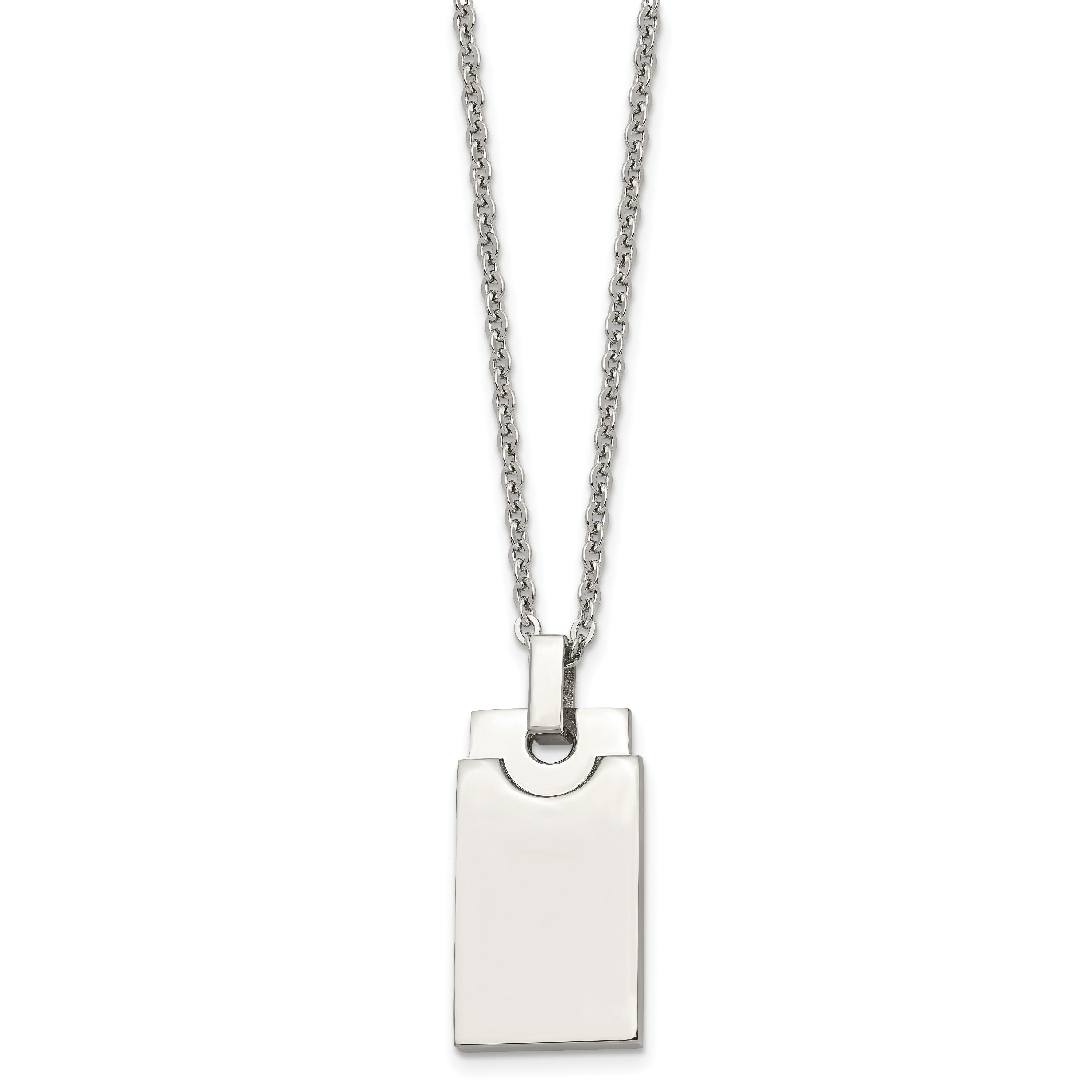 Sophia Jewelers Men's Stainless Steel Polished Necklace with Engravable Pendant