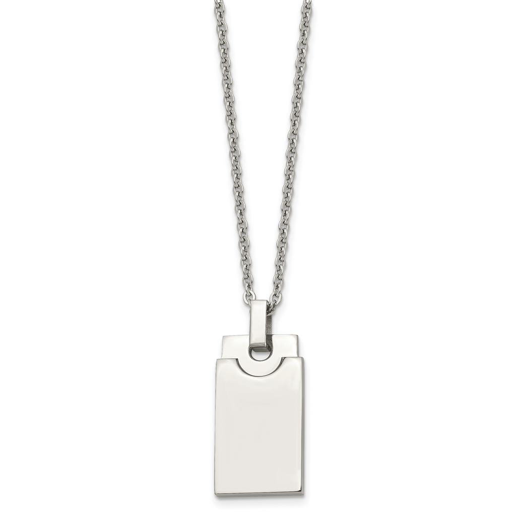 Sophia Jewelers Men's Stainless Steel Polished Necklace with Engravable Pendant