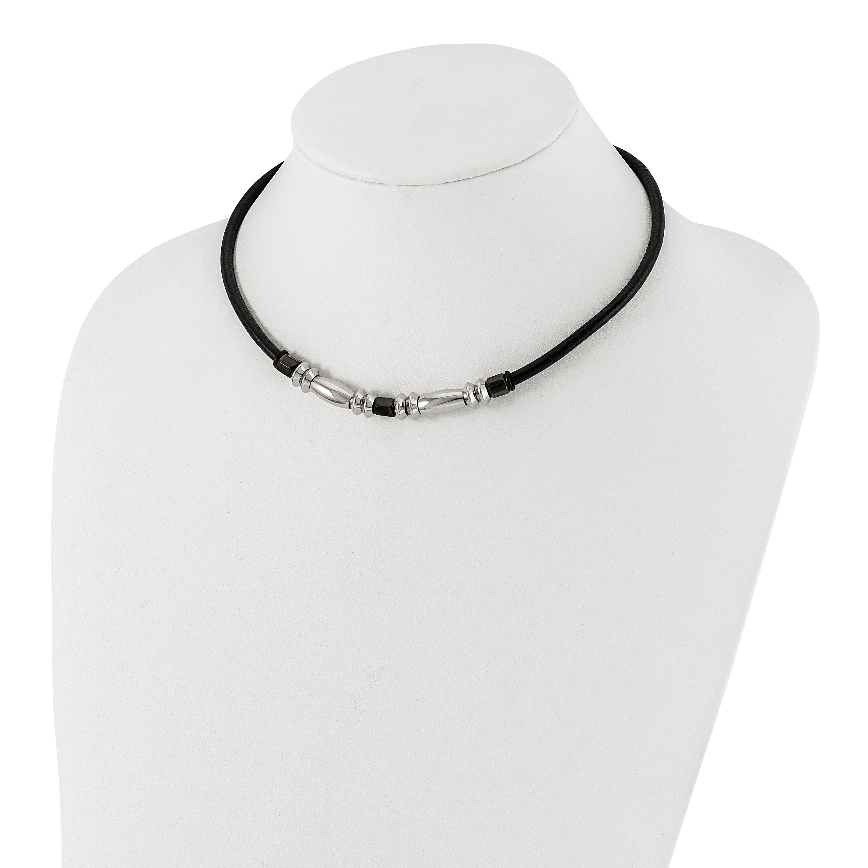 Stainless Steel Polished & Hematite Beads Leather Cord Necklace Secondary image