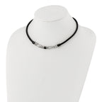 Stainless Steel Polished & Hematite Beads Leather Cord Necklace