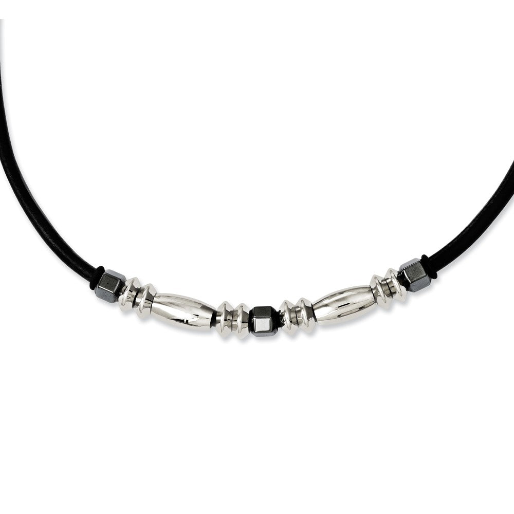 Sophia Jewelers Stainless Steel and Hematite Polished Fashion Necklace