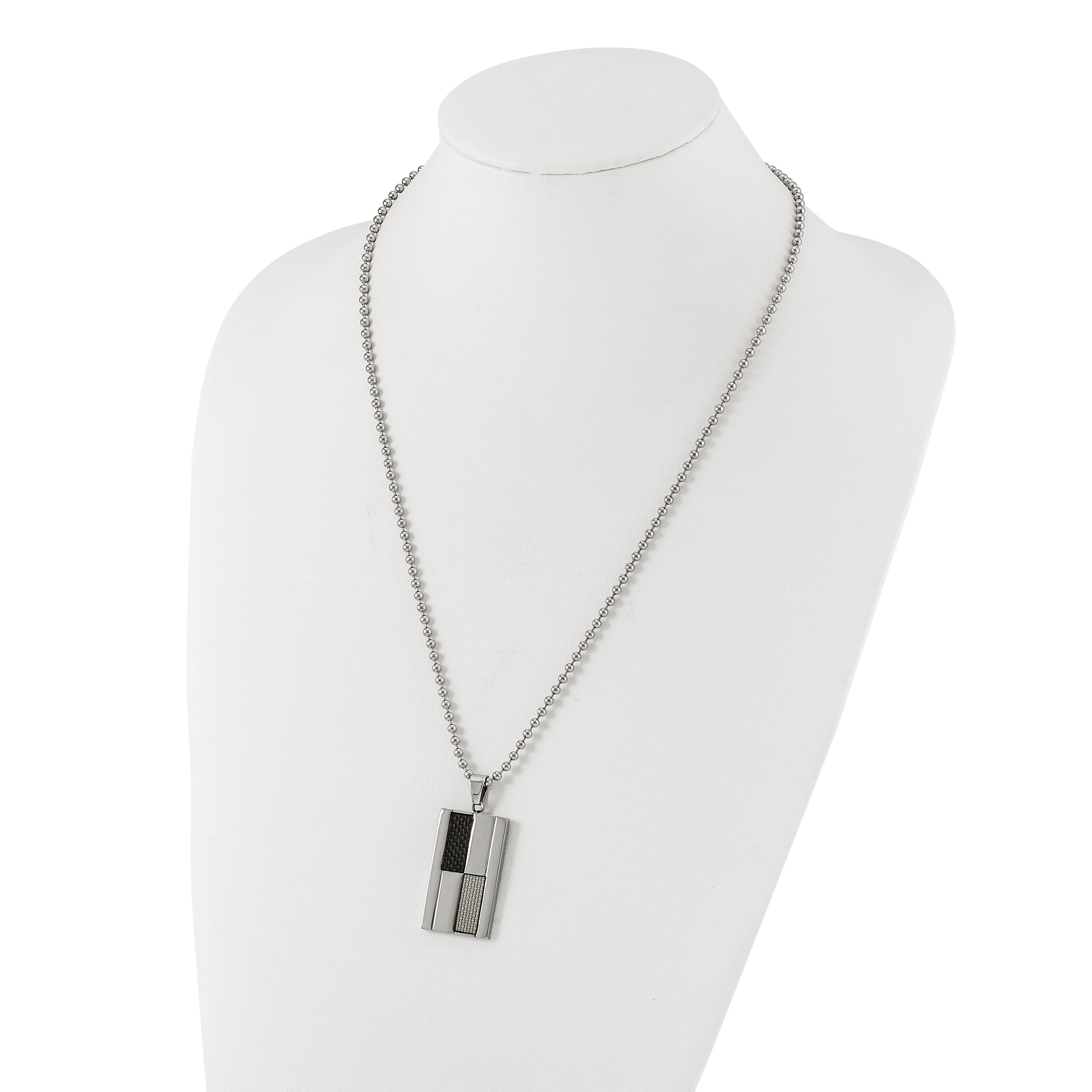 Stainless Steel Polished Black & Grey Carbon Fiber Inlay Dogtag Necklace Secondary image
