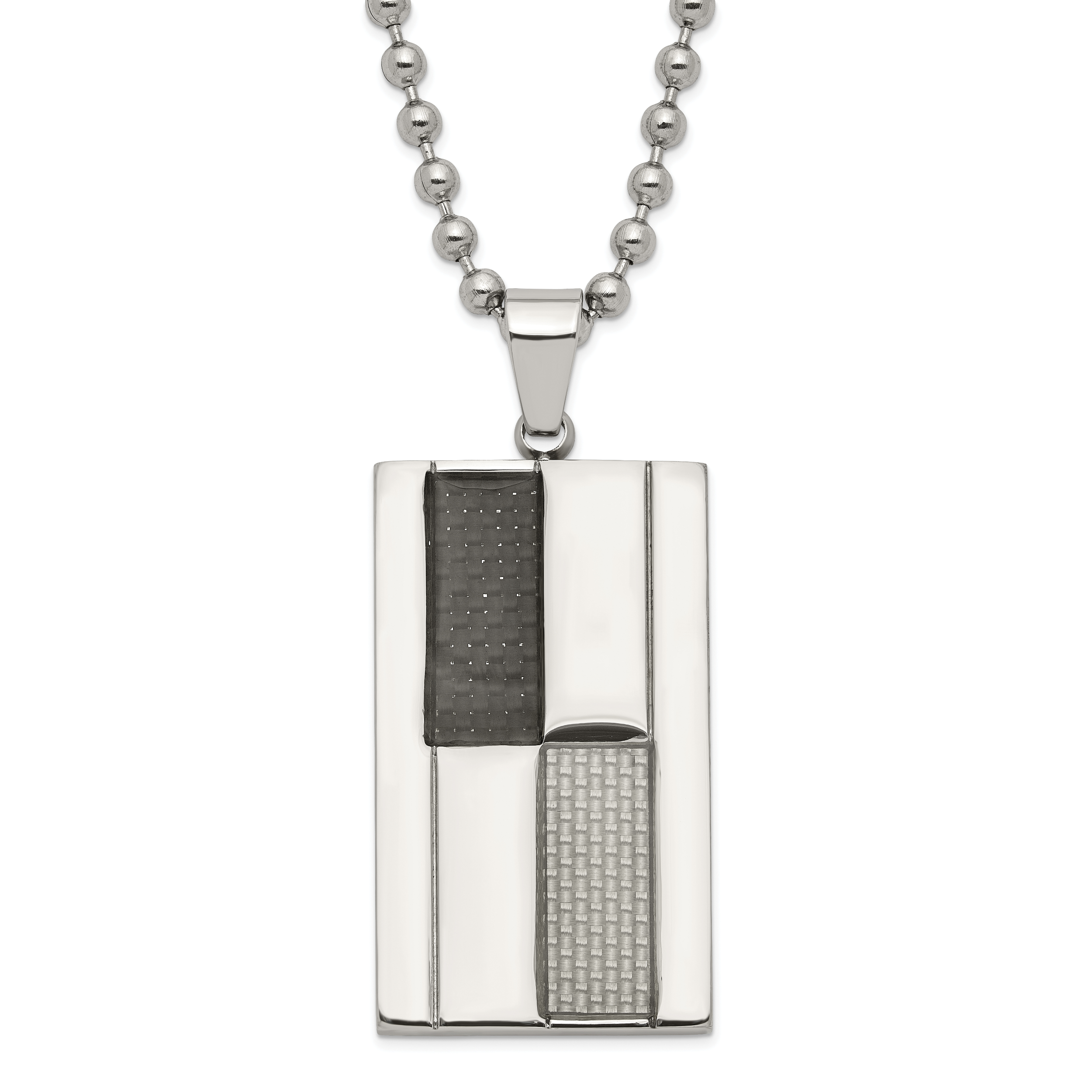 Stainless Steel Polished Black & Grey Carbon Fiber Inlay Dogtag Necklace Main image