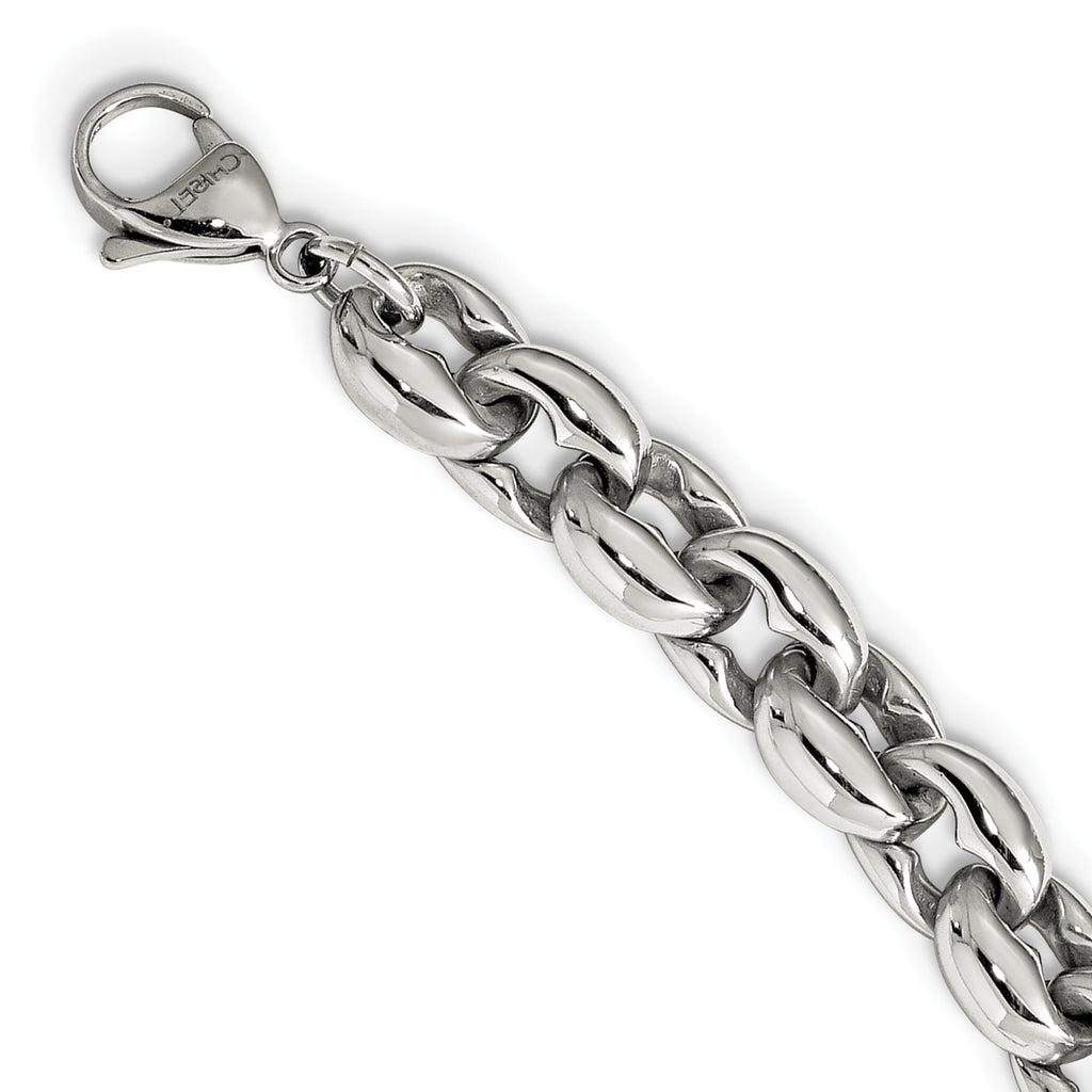 Sophia Jewelers Men's Polished Stainless Steel 24 Oval Link Necklace