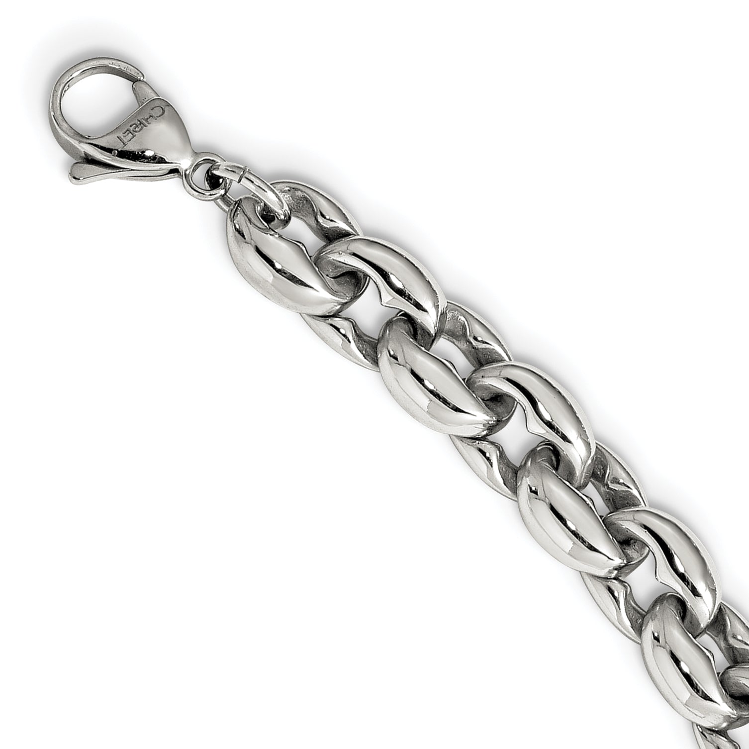 Sophia Jewelers Men's Polished Stainless Steel 24 Oval Link Necklace