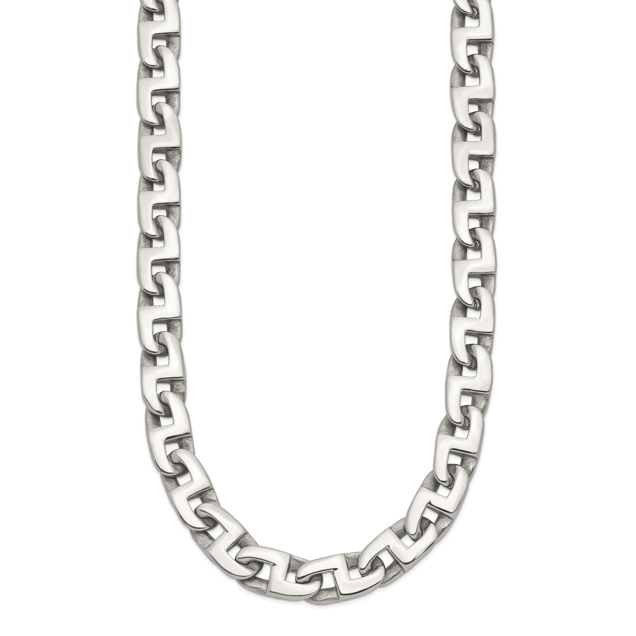 Sophia Jewelers Men's Polished Stainless Steel 24 Square Link Necklace