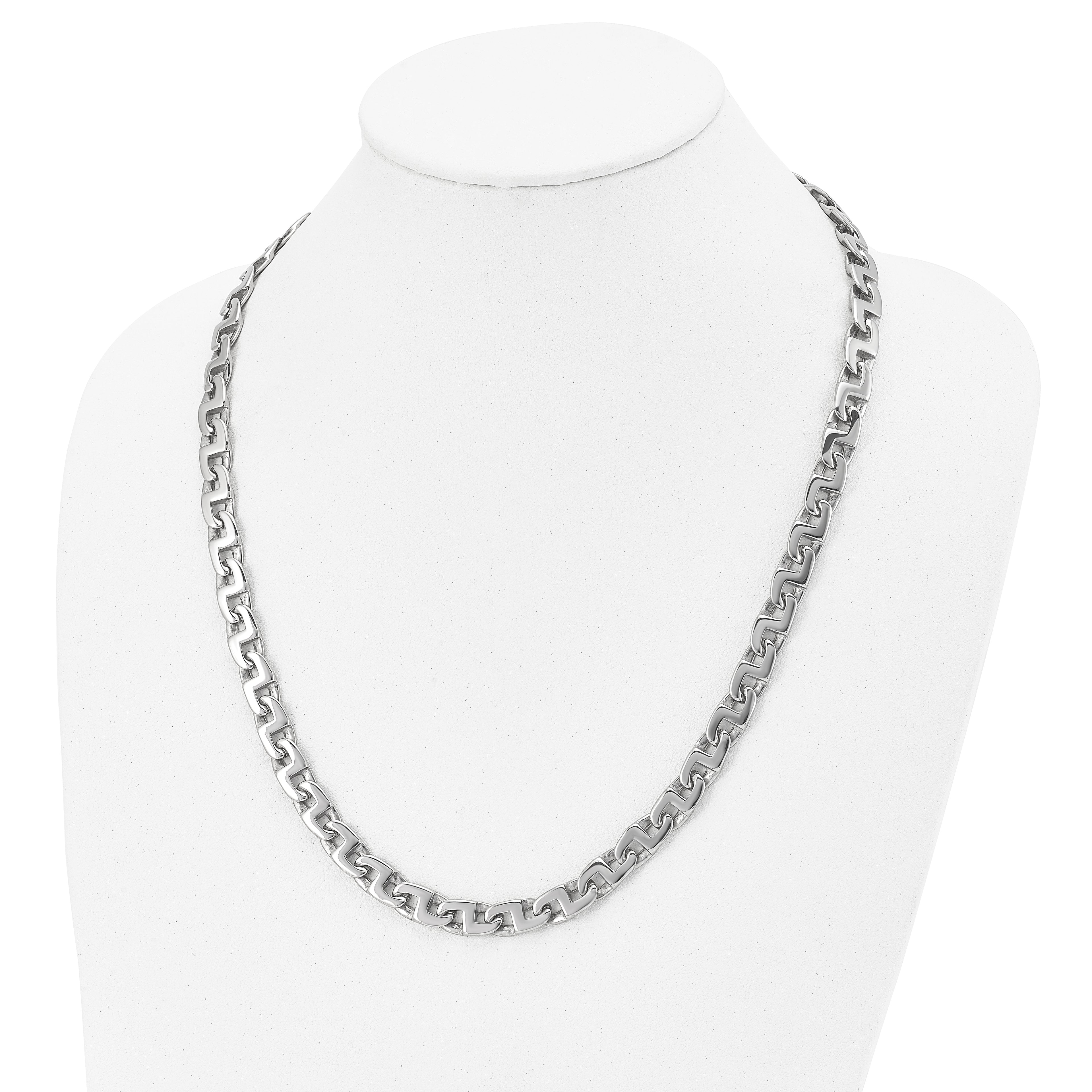 Sophia Jewelers Men's Polished Stainless Steel 24 Square Link Necklace