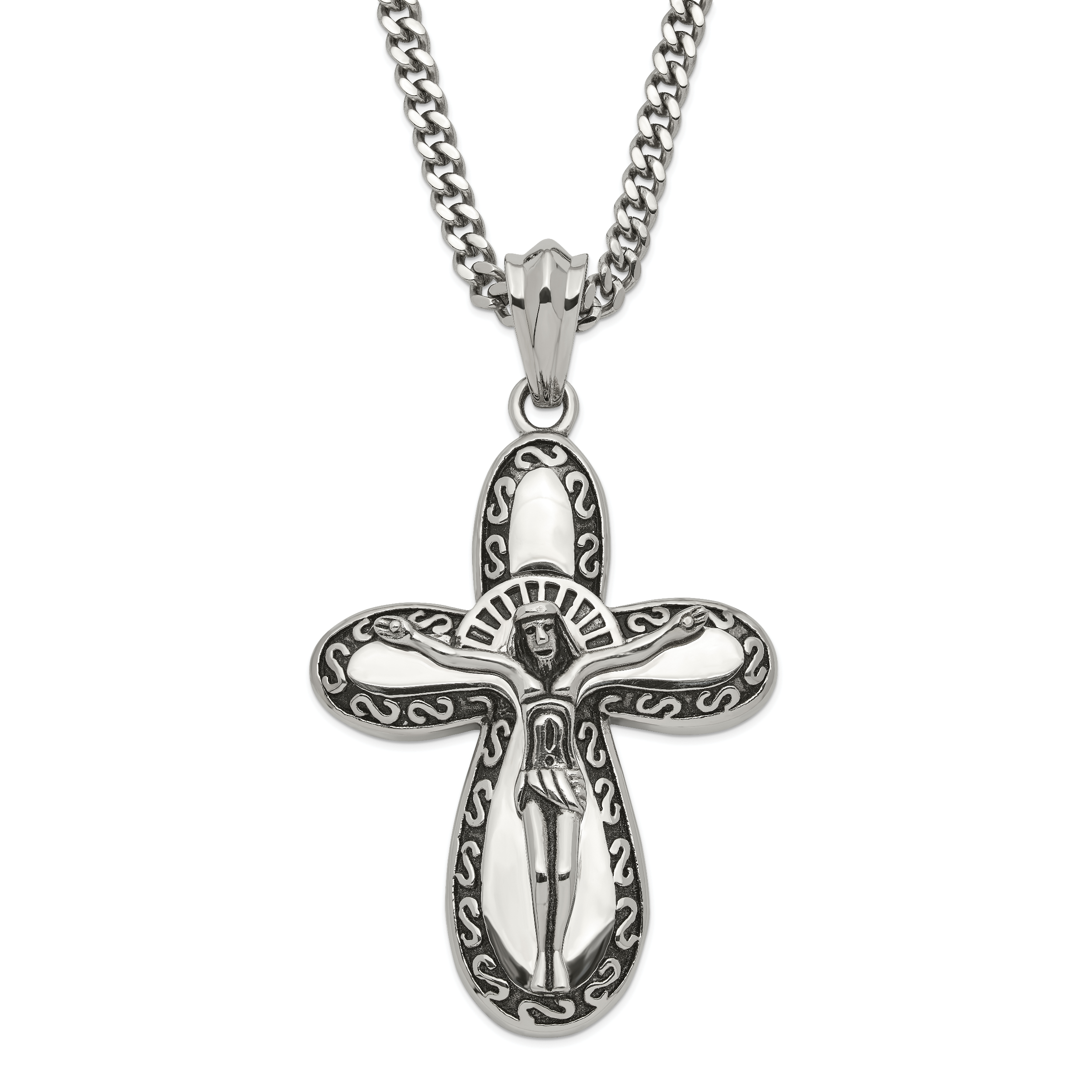 Stainless Steel Antiqued & Polished Crucifix Necklace Main image