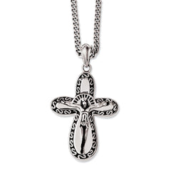 Sophia Jewelers Stainless Steel Crucifix Necklace with Polished Antiqued Finish