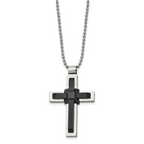 Sophia Jewelers Men's Polished Black IP-Plated Stainless Steel Cross Necklace