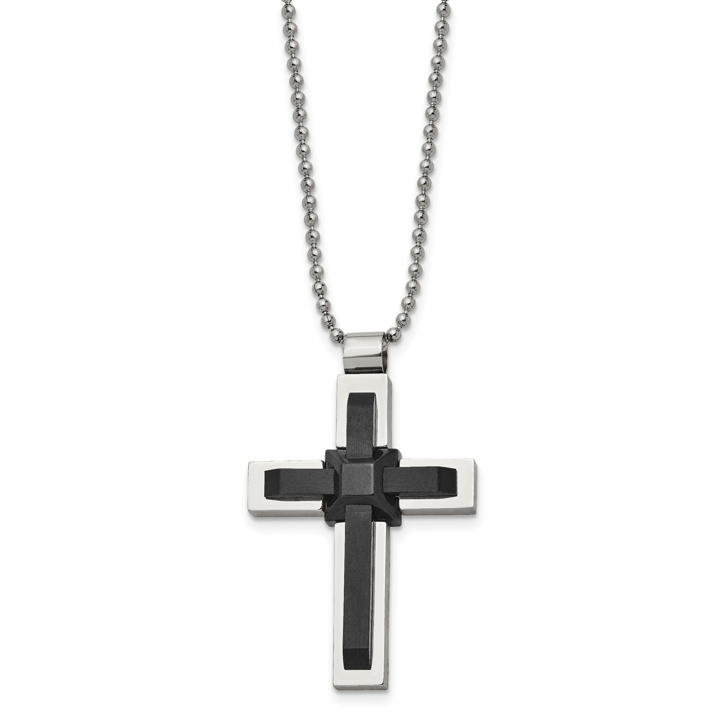 Sophia Jewelers Men's Polished Black IP-Plated Stainless Steel Cross Necklace