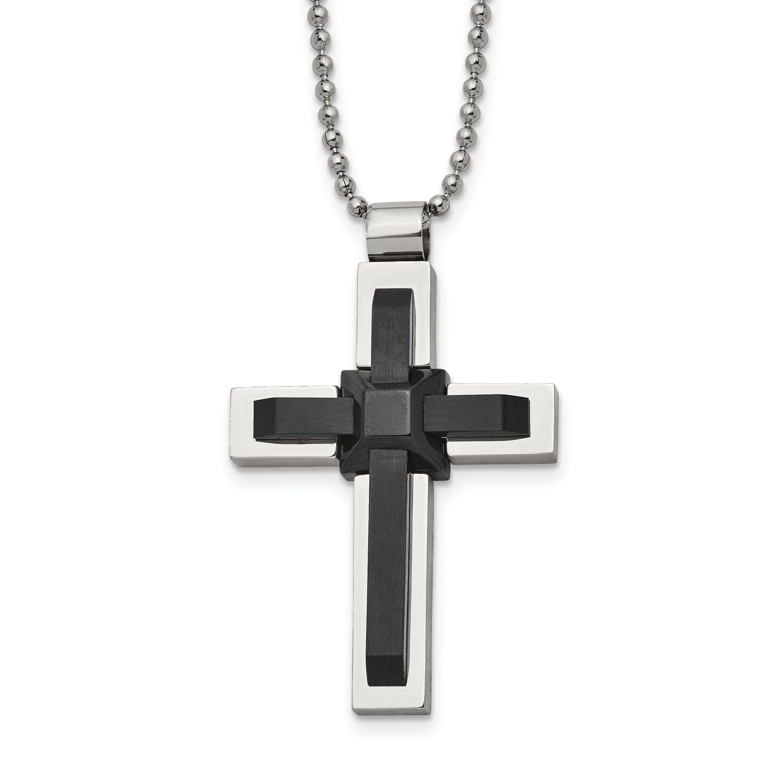 Stainless Steel Polished Black IP-plated Cross 20in Necklace Main image