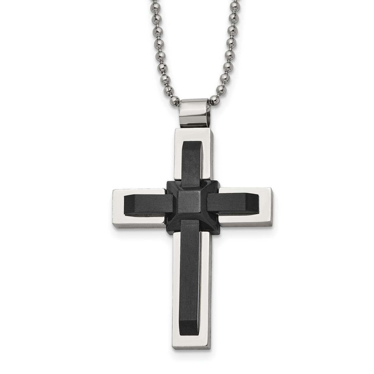 Stainless Steel Polished Black IP-plated Cross 20in Necklace