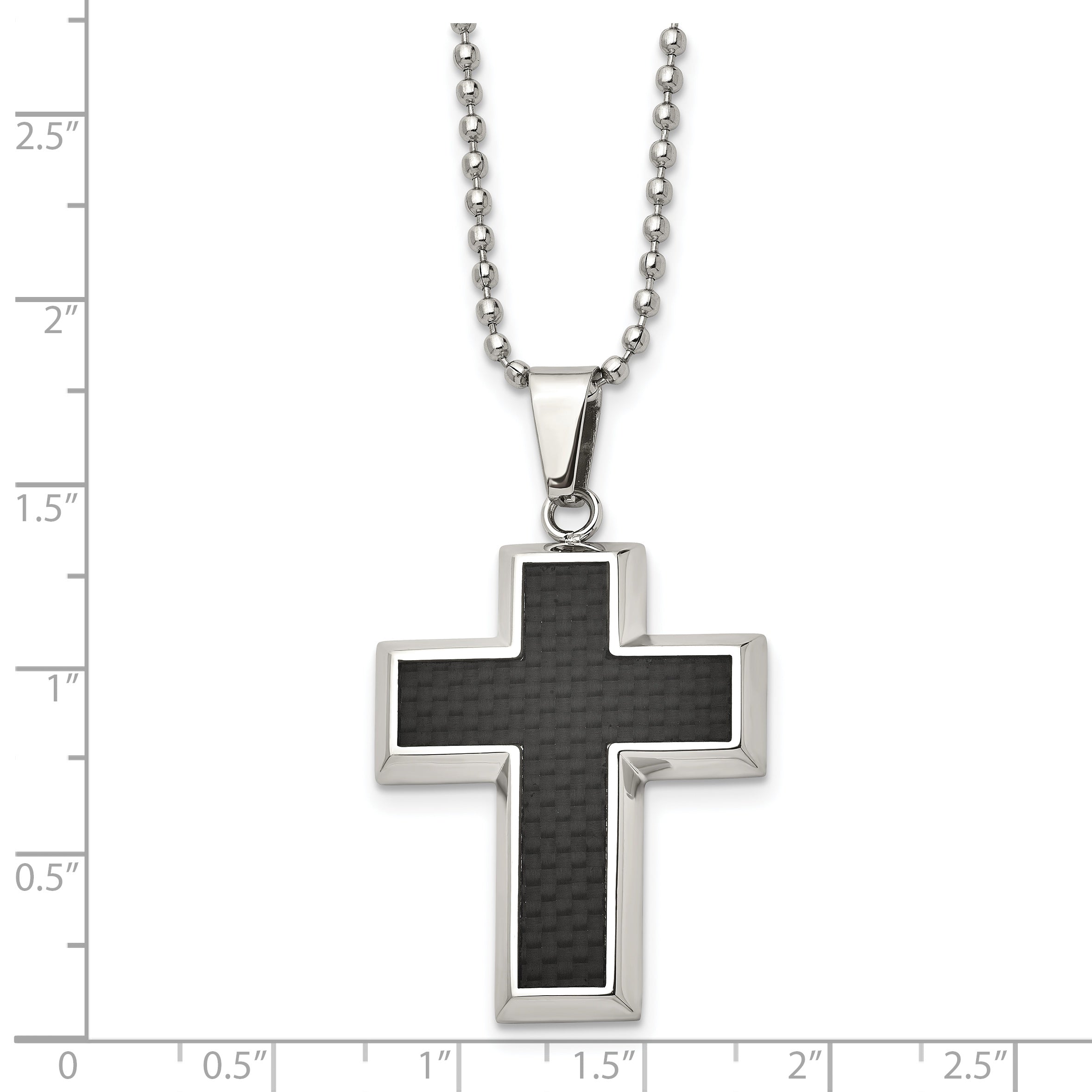 Sophia Jewelers Men's Stainless Steel Cross Pendant Necklace with Black Carbon Fiber
