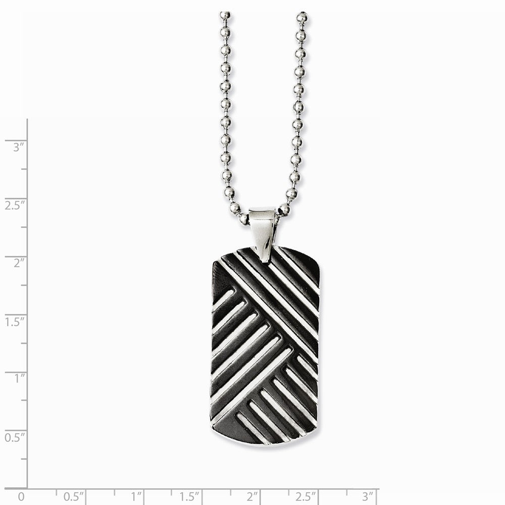 Stainless Steel Black Enamel Dog Tag 24in Necklace