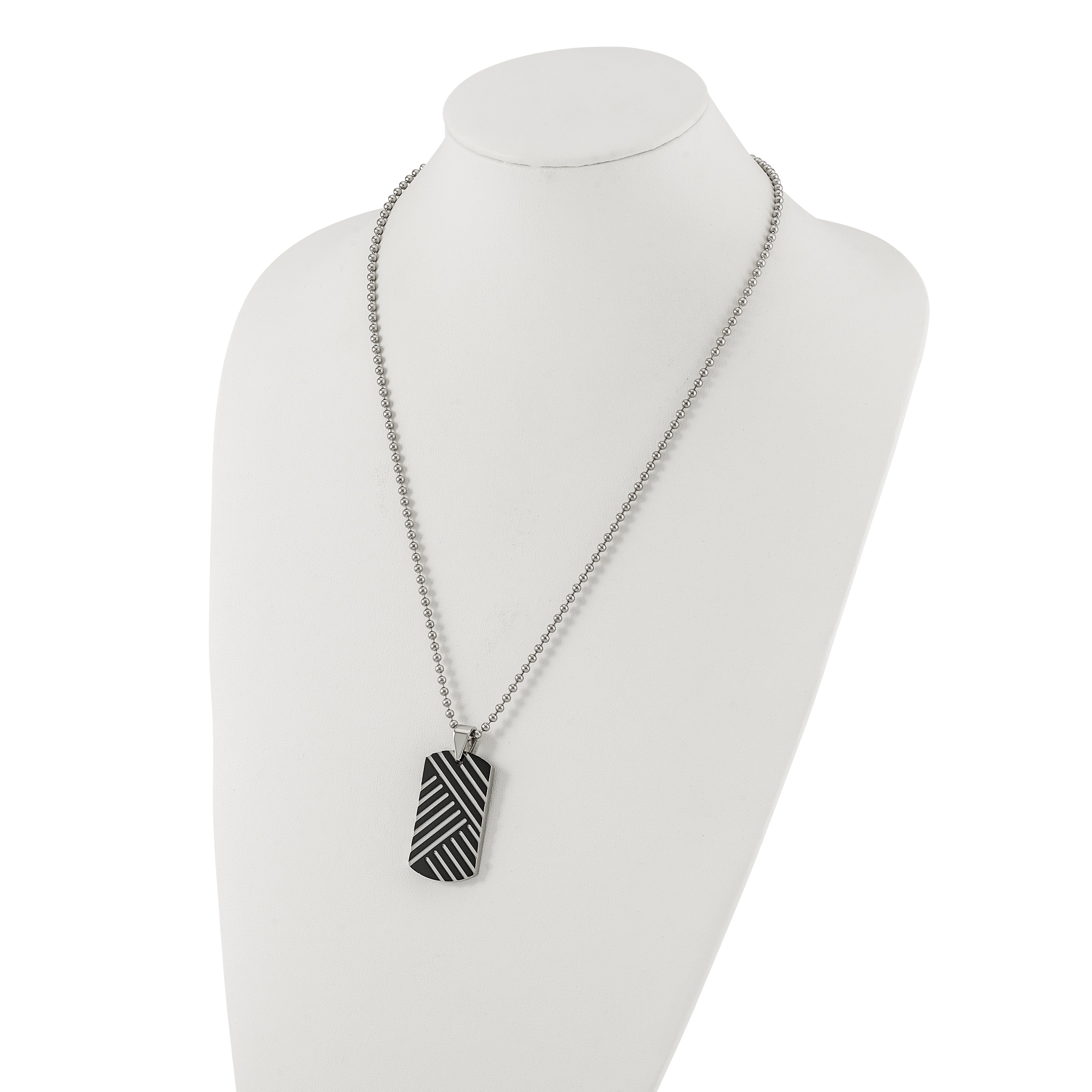 Stainless Steel & Black Enamel Polished Dog Tag Necklace Secondary image