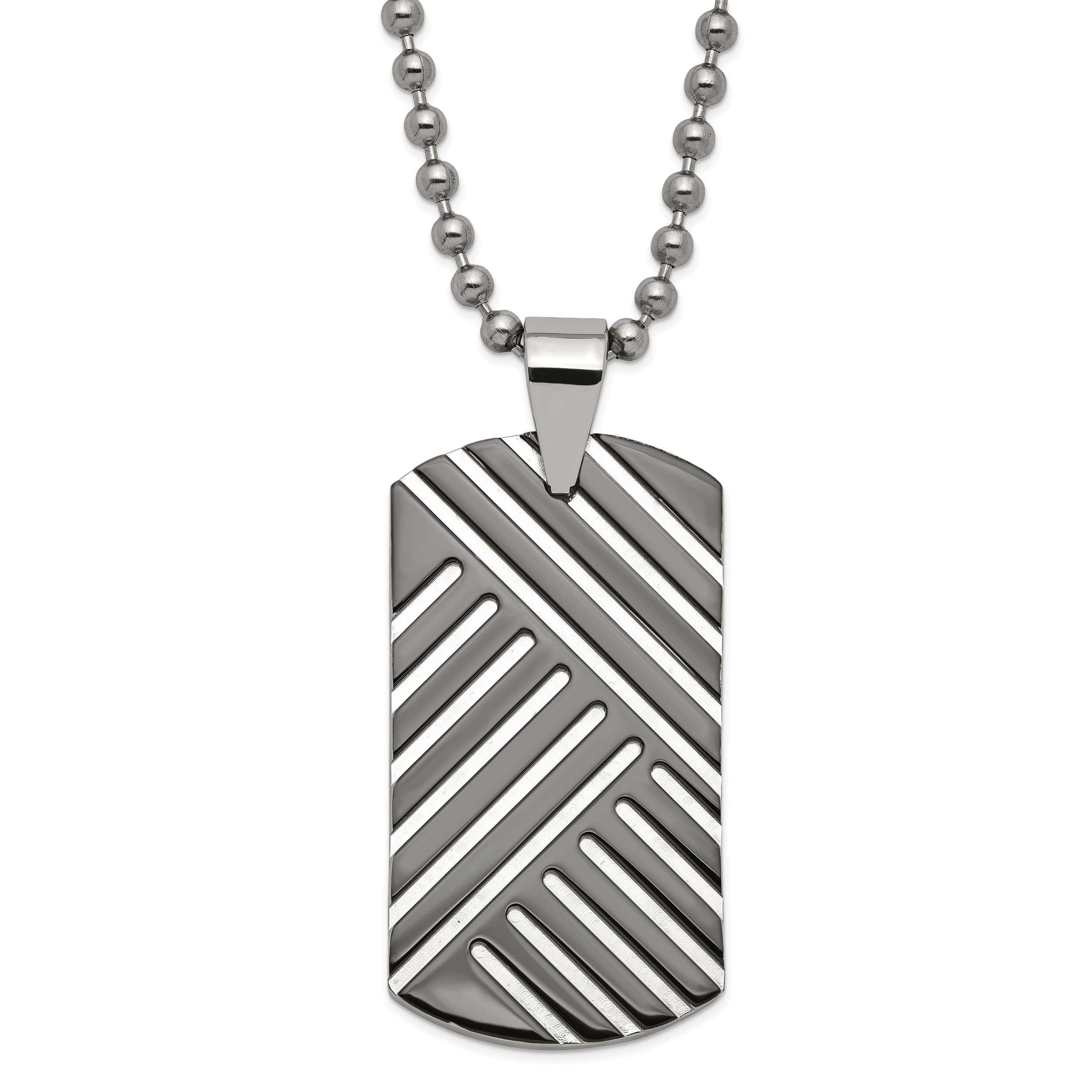 Stainless Steel & Black Enamel Polished Dog Tag Necklace Main image