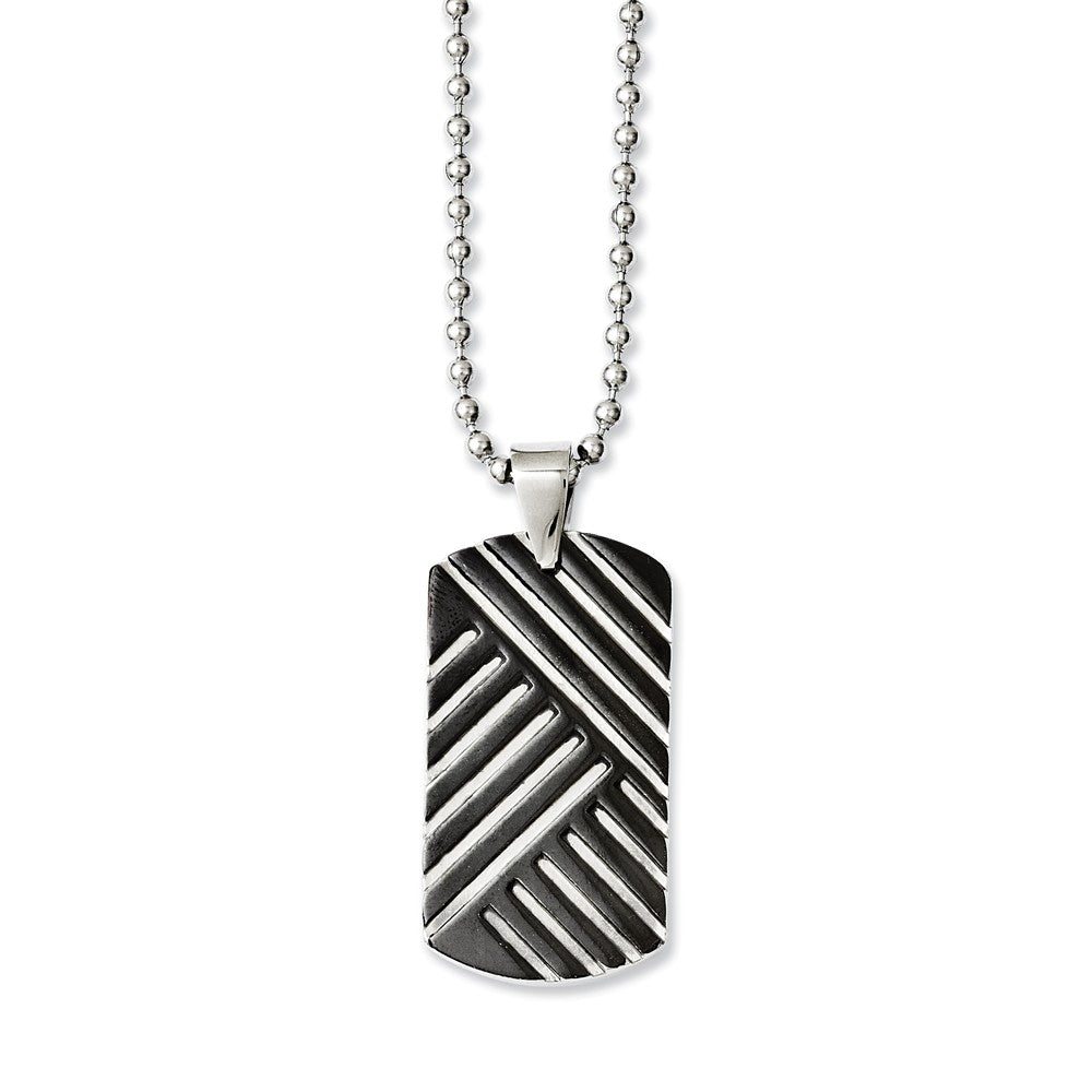 Sophia Jewelers Stainless Steel Black Enamel Dog Tag Pendant Necklace