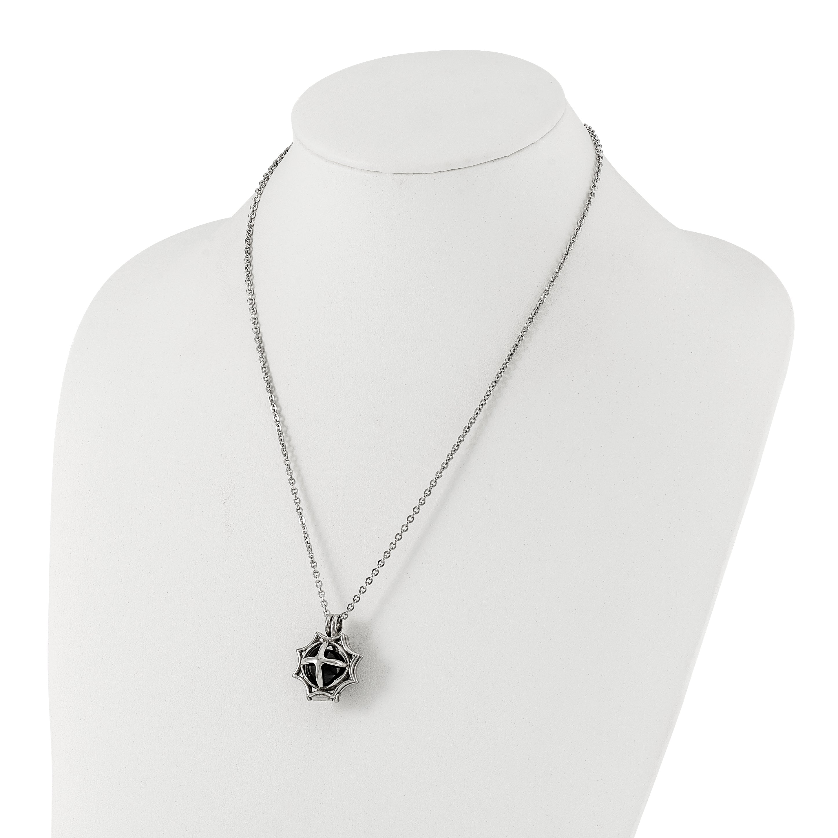 Stainless Steel Polished Black Agate Sun Pendant Necklace Secondary image