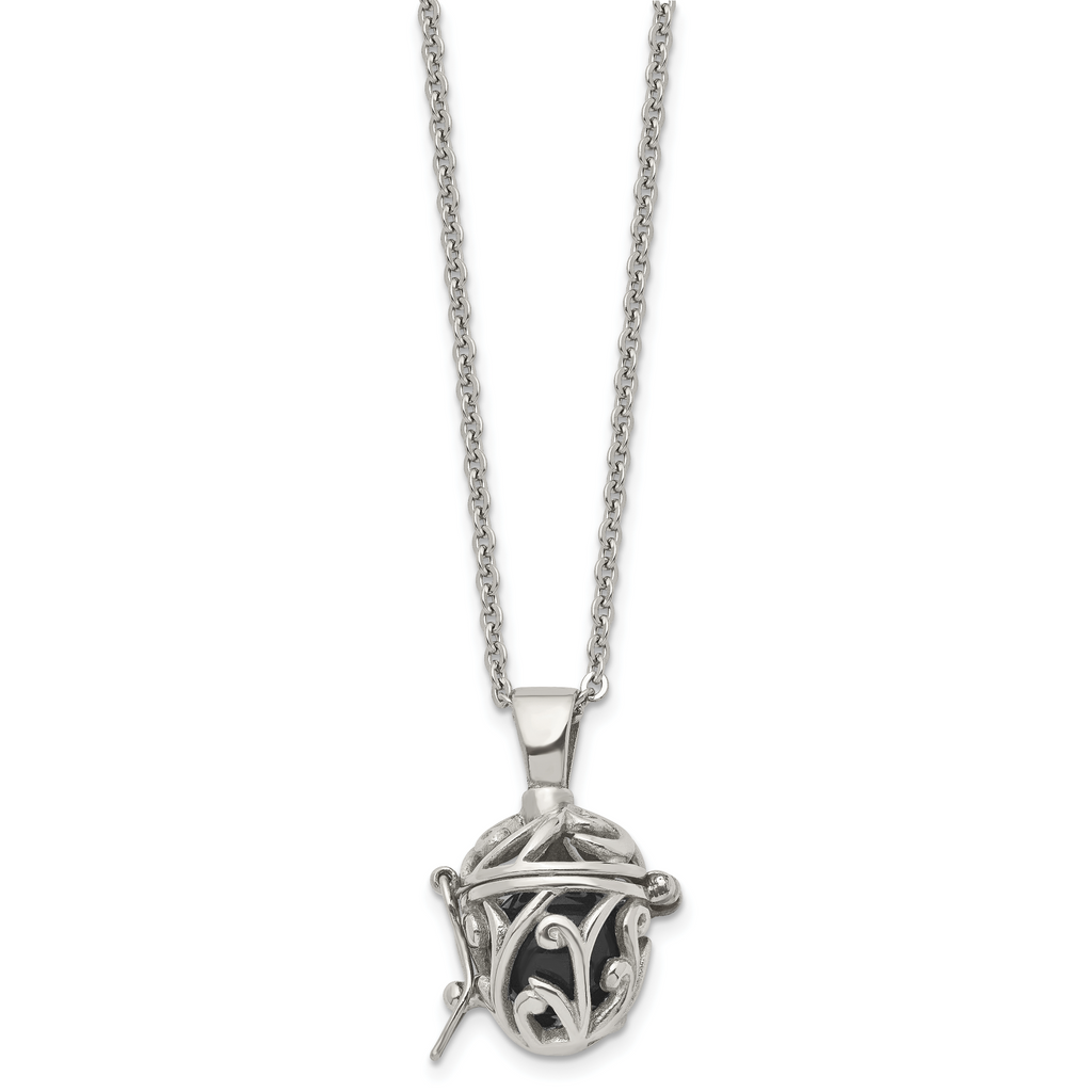 Black Agate Opening Box Necklace in Stainless Steel
