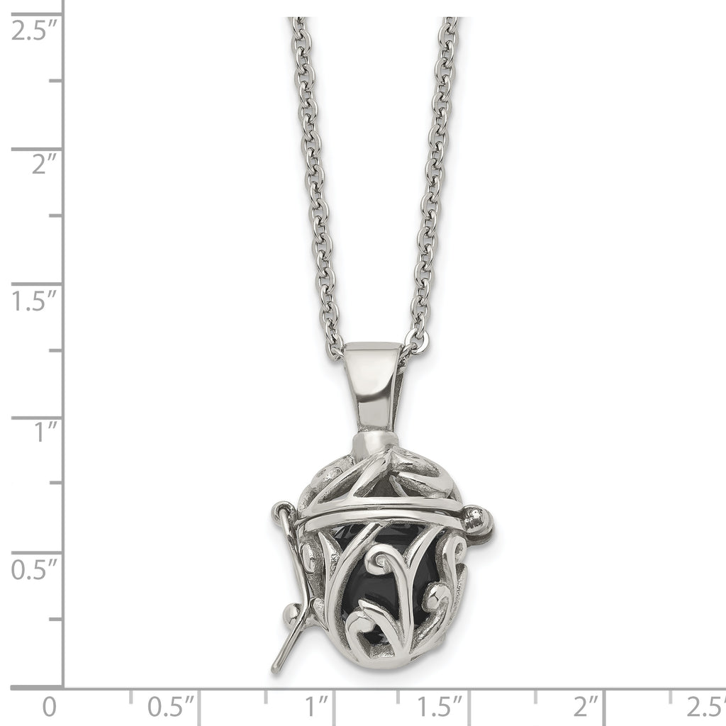 Black Agate Opening Box Necklace in Stainless Steel