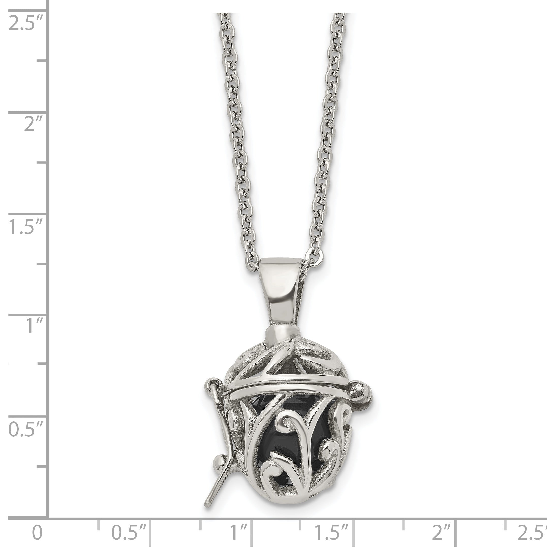 Black Agate Opening Box Necklace in Stainless Steel