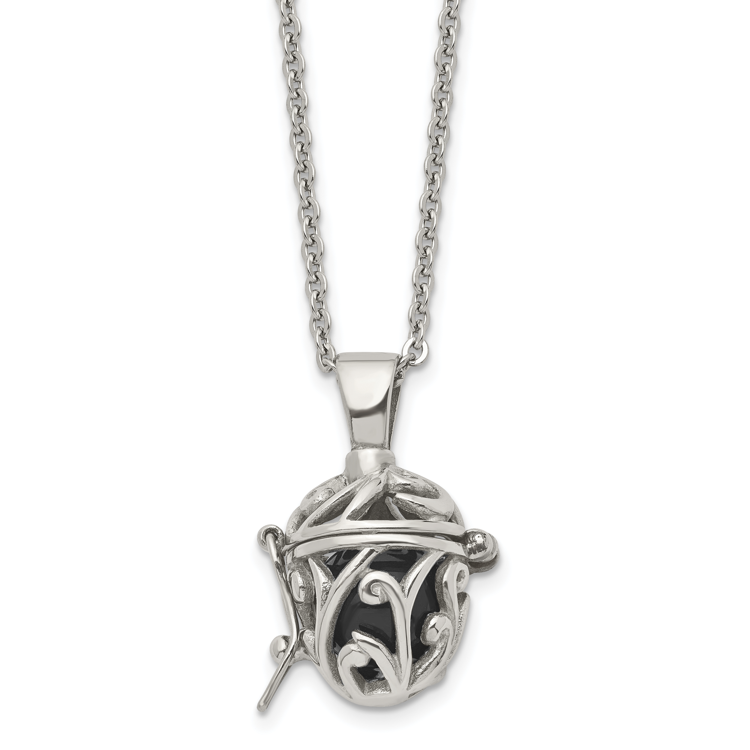 Stainless Steel Polished w/Black Agate Opening Box 20in Necklace Main image