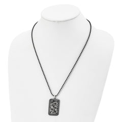 Stainless Steel Men's Dragon Dog Tag Necklace Polished Black 22in